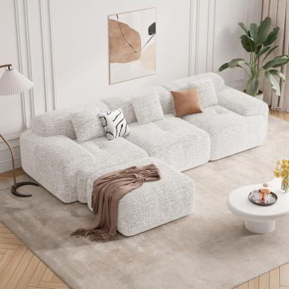 Sofá seccional en forma de L, robusto y tapizado (122 pulgadas) – Sofá moderno de 4 plazas en tejido tipo chenilla, modelo tipo «nube»; sofá convertible preensamblado con brazos fijos, tela transpirable y otomana configurable para la sala de estar. La oto
