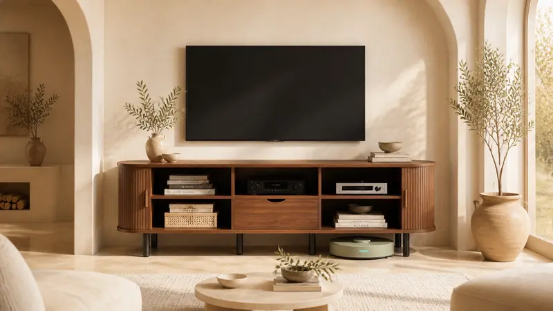 【Sliding Doors Design】ONBRILL 55"/63"/71"/86" Gorgeous Fluted TV Stand for TVs up to 60/70 Inch, Modern Entertainment Center with Power Outlet & Adjustable Shelves Storage for Living Room, Media Console,Bedroom Furniture,Christmas Gift【FallDealsForYou】