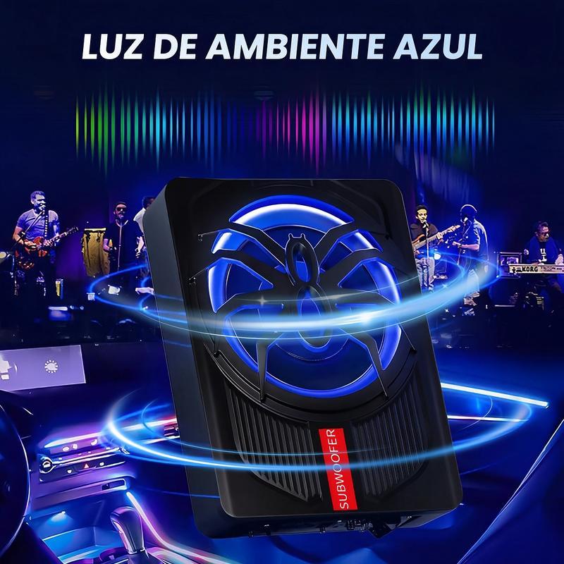 Subwoofer montado en el asiento con potencia máxima de 1000 W, subwoofer ultrafino de 10 pulgadas, actualización del sistema de audio del automóvil, equipo de audio moderno, altavoz ultrafino, esencial para viajes por carretera.