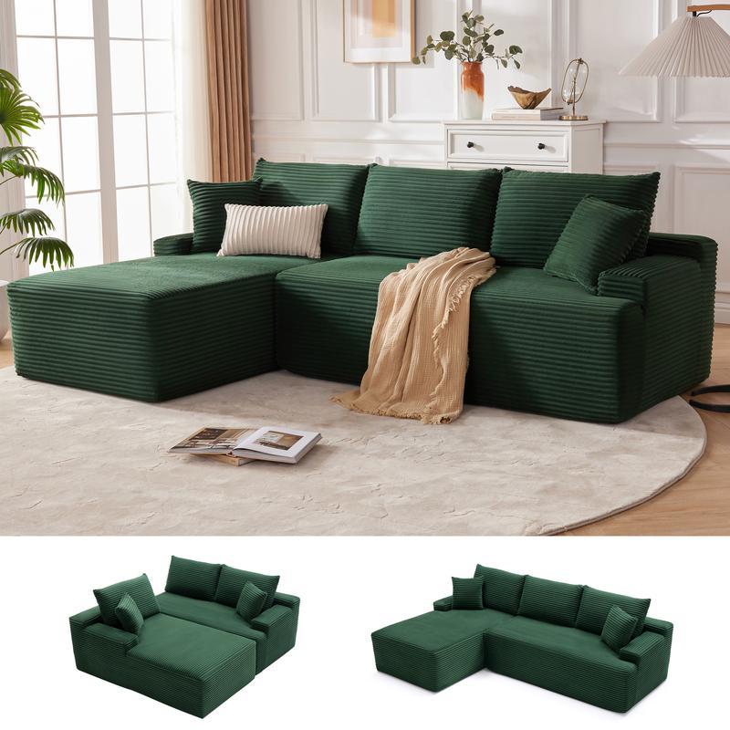 【1-2 paquetes】Sofá cama modular en forma de U/L de 118 pulgadas (sin estructura rígida), incluye 2 cojines; sofá modular extragrande de 6 plazas, cómodo sofá tipo «nube» tapizado en pana con asientos profundos, mullido y acogedor para la sala de estar; no