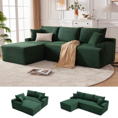 【1-2 paquetes】Sofá cama modular en forma de U/L de 118 pulgadas (sin estructura rígida), incluye 2 cojines; sofá modular extragrande de 6 plazas, cómodo sofá tipo «nube» tapizado en pana con asientos profundos, mullido y acogedor para la sala de estar; no