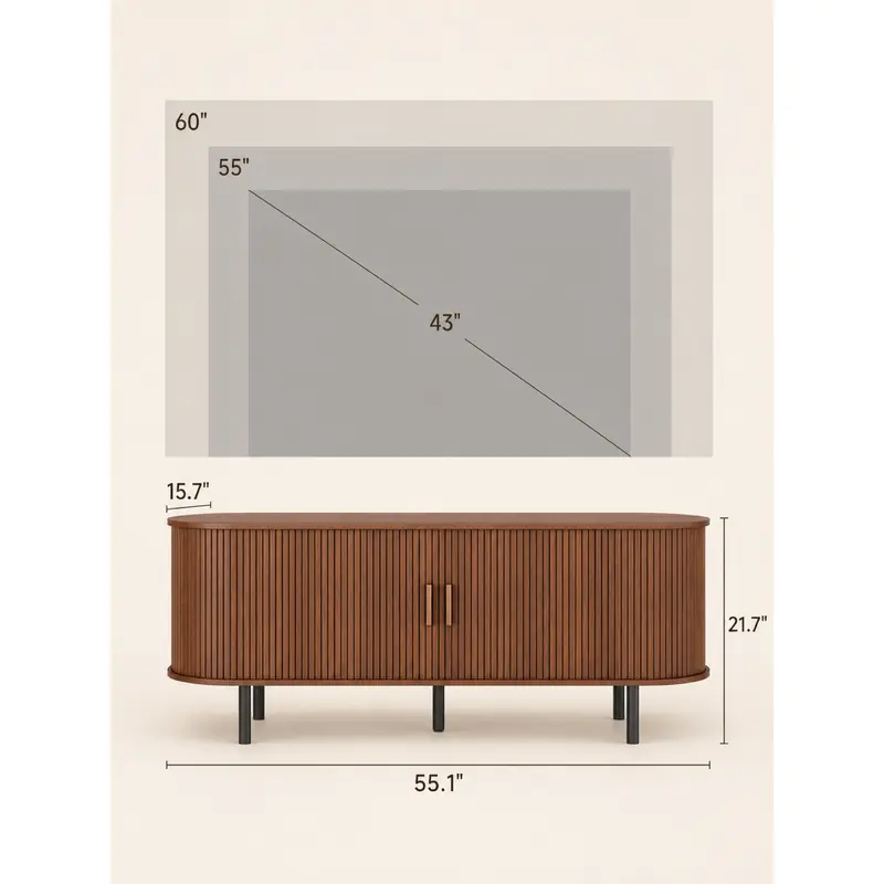ONBRILL Modern Fluted TV Stand for Up to 70-Inch TVs - Sliding Doors and Storage