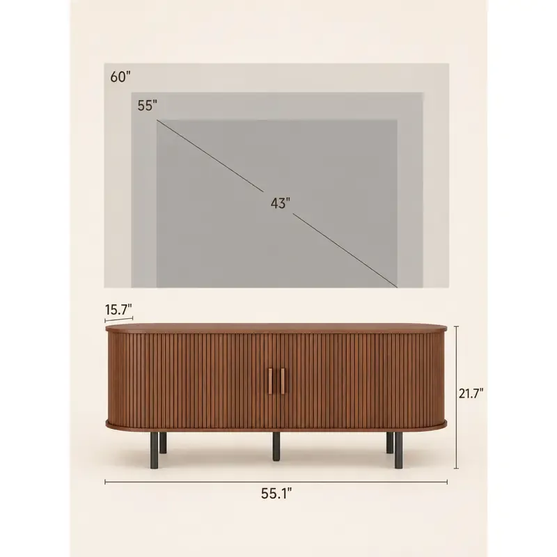 ONBRILL Modern Fluted TV Stand for Up to 70-Inch TVs - Sliding Doors and Storage