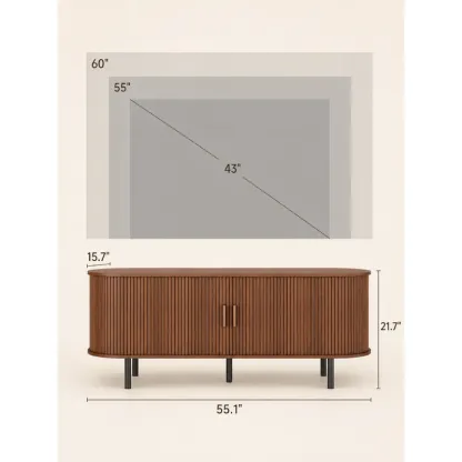 ONBRILL Modern Fluted TV Stand for Up to 70-Inch TVs - Sliding Doors and Storage