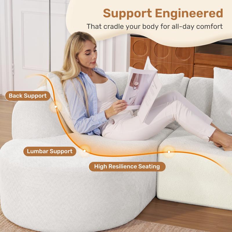 Sofá modular moderno en forma de L de 114 pulgadas con chaise longue, estilo «nube» y sin necesidad de montaje
