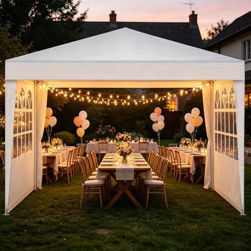 Toldo Carpa 3x3m Para Fiestas Y Eventos Con Paredes Y Ventanas De PE Estructura De Acero Para Jardín