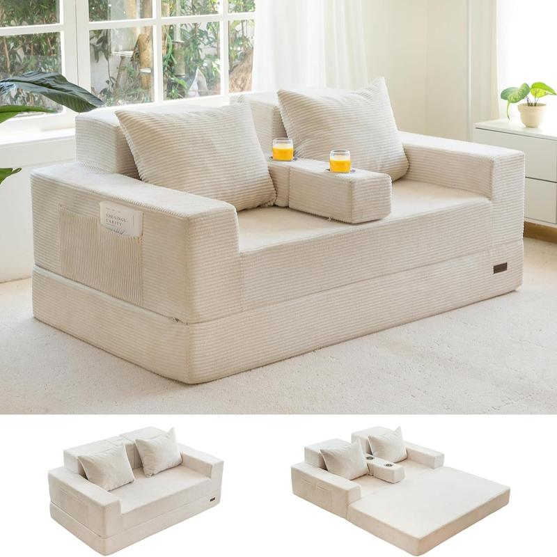 Sofá cama Loveseat, sofá plegable de 64 pulgadas en una caja con 2 portavasos, sofá convertible 4 en 1, sillón reclinable plegable para sala de estar, no requiere ensamblaje, sofá cama | Sala de estar | Falldealsforyou