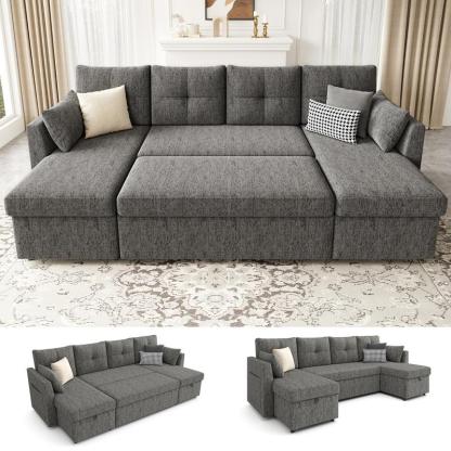 Sofá cama extragrande, sofá convertible 2 en 1 de 106 pulgadas con chaise longue y doble espacio de almacenamiento, sofá cama modular con bolsillo lateral para la sala de estar #sofácama