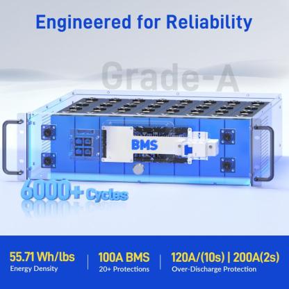 Batería LiFePO4 de 48 V y 100 Ah para rack de servidores (formato 3U): paquete de baterías recargables de alto rendimiento, equilibrado activo (velocidad 100 veces superior), pantalla LCD, comunicación inteligente por Bluetooth, capacidad de apilamiento d