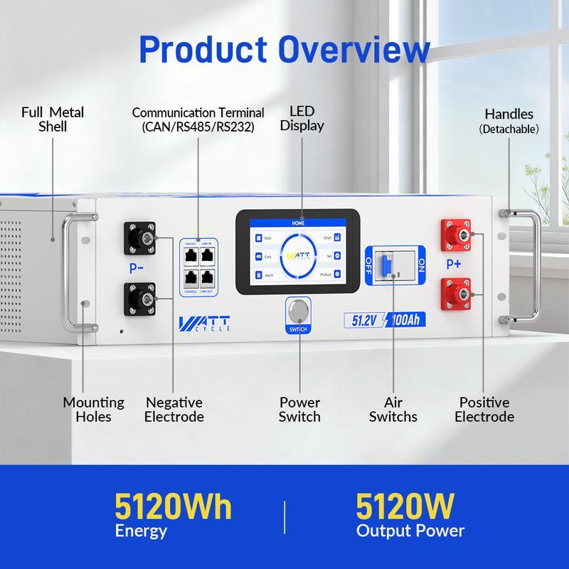 Batería LiFePO4 de 48 V y 100 Ah para rack de servidores (formato 3U): paquete de baterías recargables de alto rendimiento, equilibrado activo (velocidad 100 veces superior), pantalla LCD, comunicación inteligente por Bluetooth, capacidad de apilamiento d