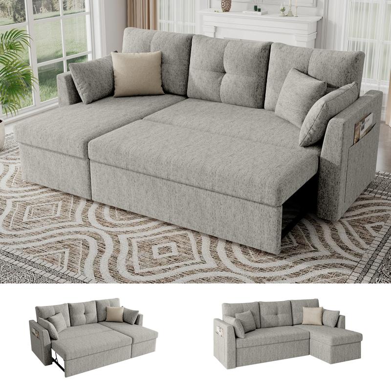 Sofá cama extragrande, sofá convertible 2 en 1 de 106 pulgadas con chaise longue y doble espacio de almacenamiento, sofá cama modular con bolsillo lateral para la sala de estar #sofácama