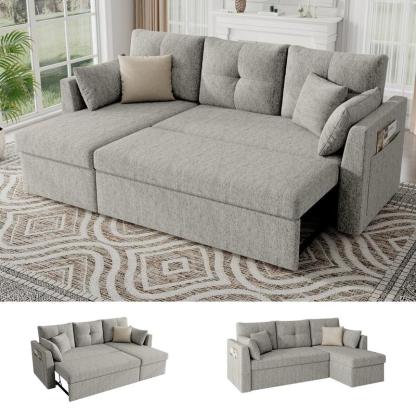 Sofá cama extragrande, sofá convertible 2 en 1 de 106 pulgadas con chaise longue y doble espacio de almacenamiento, sofá cama modular con bolsillo lateral para la sala de estar #sofácama