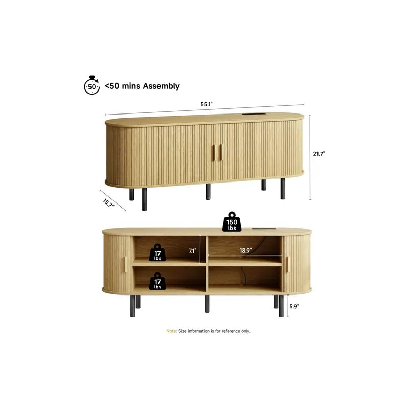 ONBRILL Modern Fluted TV Stand for Up to 70-Inch TVs - Sliding Doors and Storage