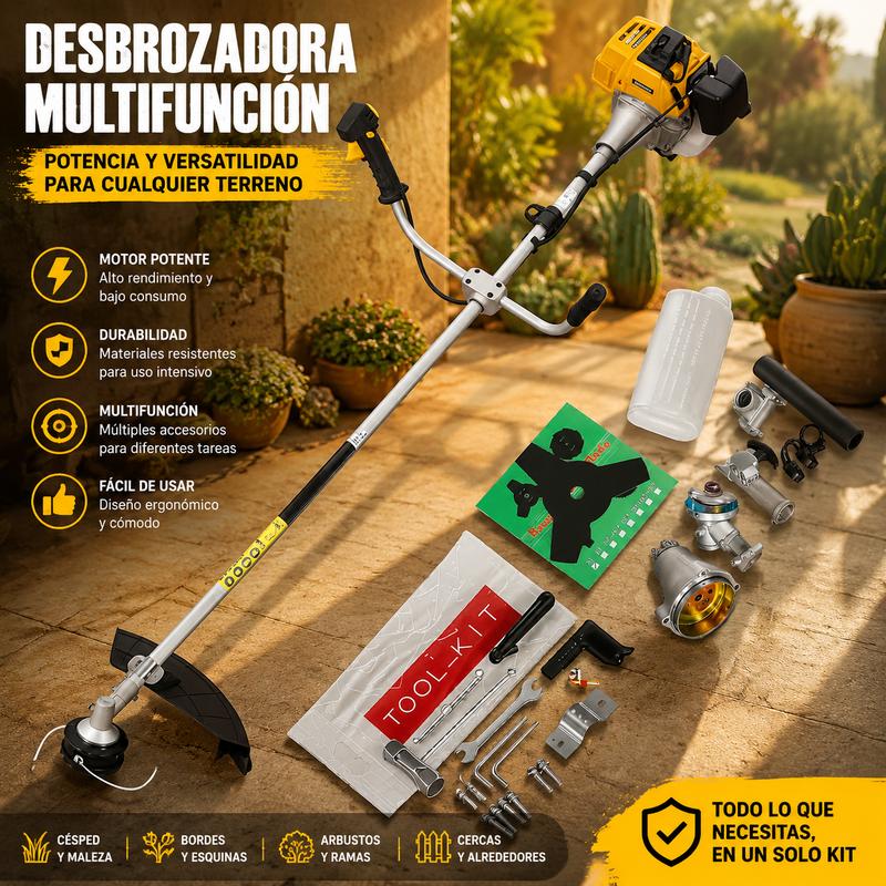 Desbrozadora Cortacésped de 2 Tiempos 52CC Alta Potencia sin Electricidad Herramienta Multifuncional para Cuidado de Jardín en Casa o Granja Ahorra Tiempo y Esfuerzo en el Corte del Pasto