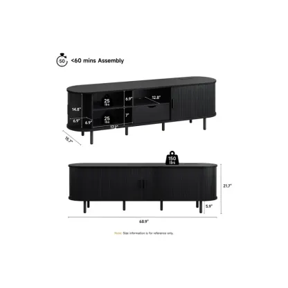 ONBRILL Modern Fluted TV Stand for Up to 70-Inch TVs - Sliding Doors and Storage
