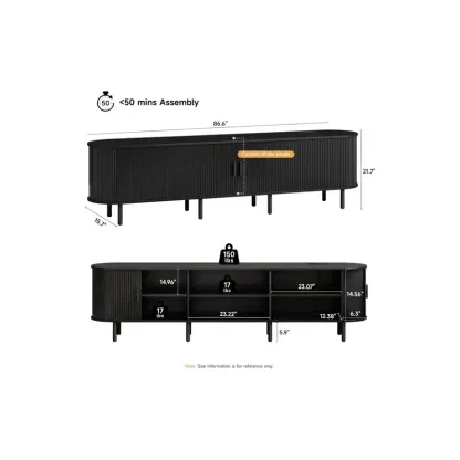 ONBRILL Modern Fluted TV Stand for Up to 70-Inch TVs - Sliding Doors and Storage