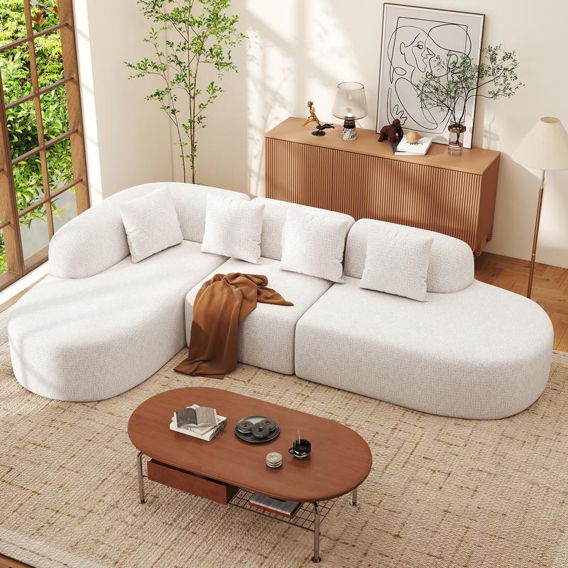 Sofá modular moderno en forma de L de 114 pulgadas con chaise longue, estilo «nube» y sin necesidad de montaje