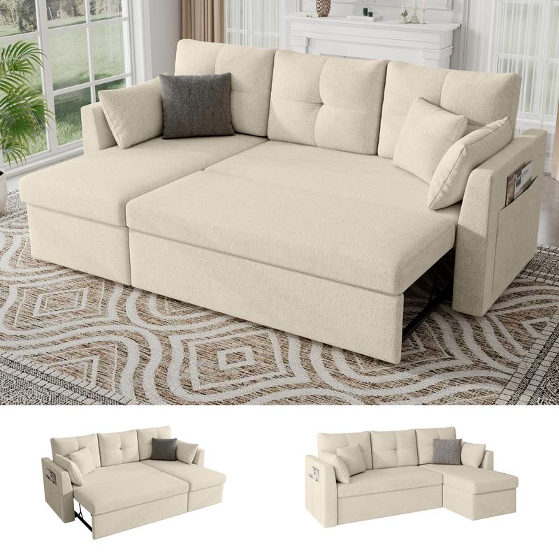 Sofá cama extragrande, sofá convertible 2 en 1 de 106 pulgadas con chaise longue y doble espacio de almacenamiento, sofá cama modular con bolsillo lateral para la sala de estar #sofácama