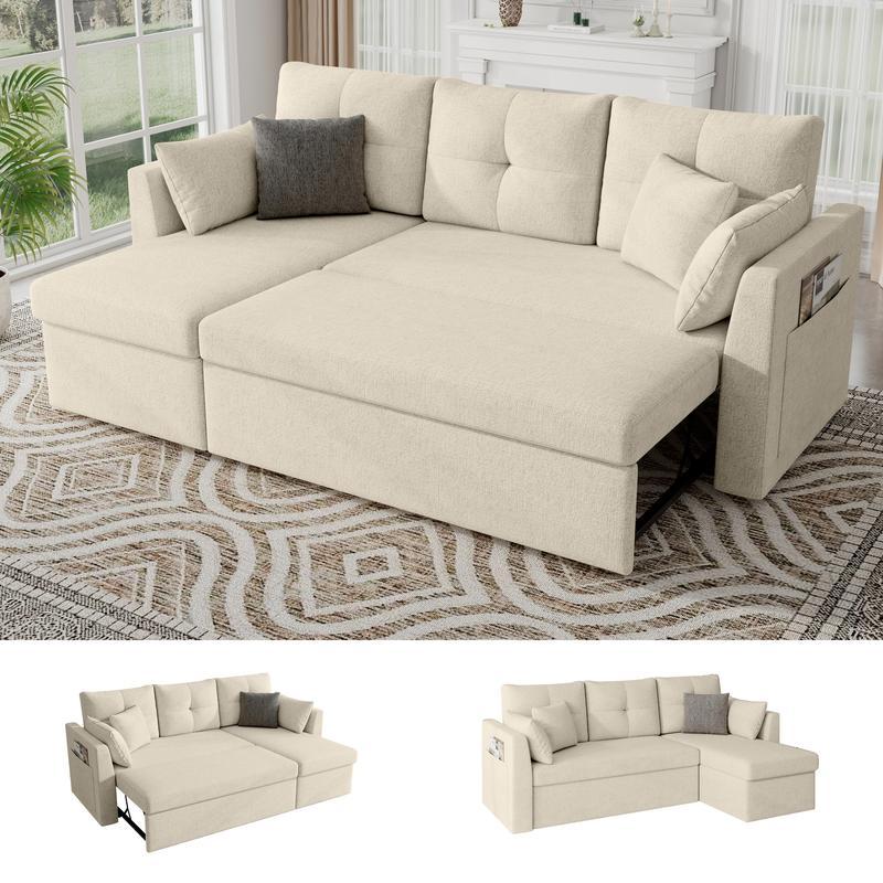 Sofá cama extragrande, sofá convertible 2 en 1 de 106 pulgadas con chaise longue y doble espacio de almacenamiento, sofá cama modular con bolsillo lateral para la sala de estar #sofácama