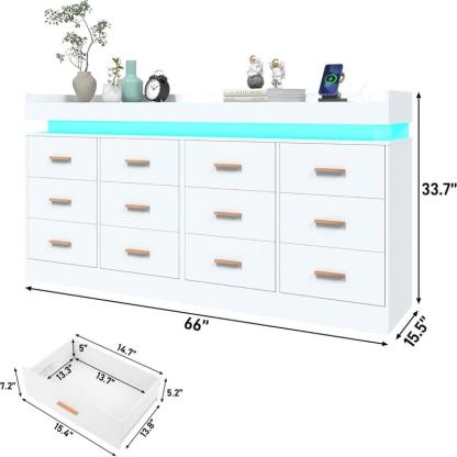 Cómoda con luz LED y estación de carga, mueble con cajones de estilo moderno para armario, organizador de cajones amplio para dormitorio, sala de estar, entrada o pasillo