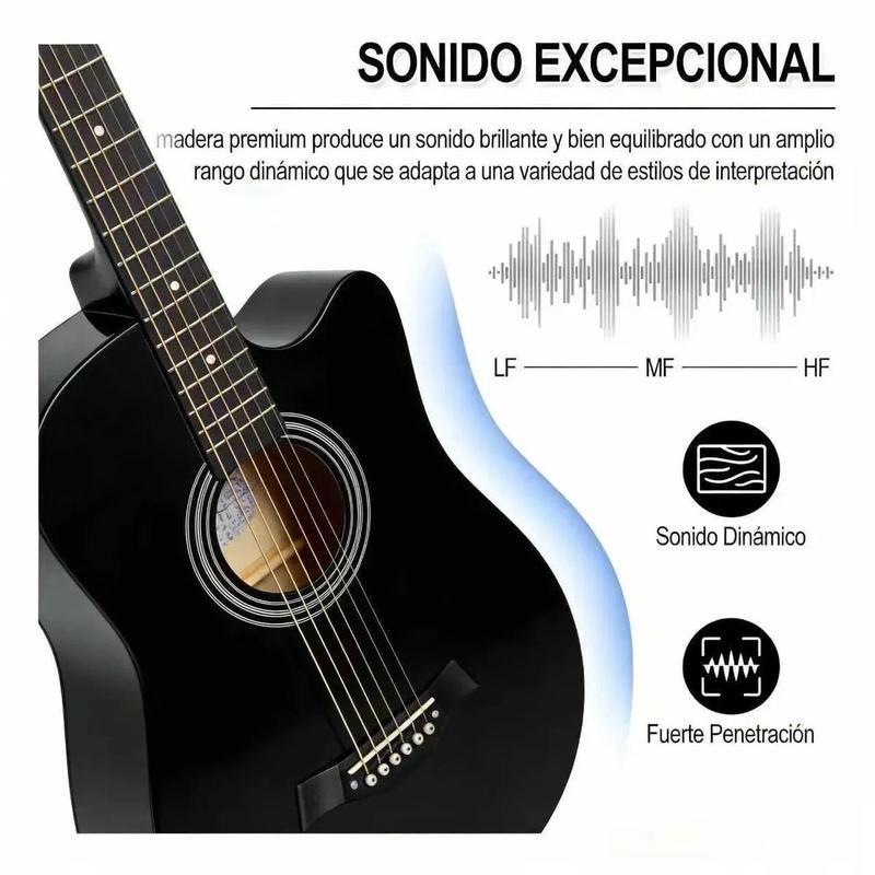 Guitarra Acústica 38 Pulgadas Kit Completo para Principiantes con Afinador Cejilla Funda y Accesorios Ideal para Regalo y Práctica Diaria