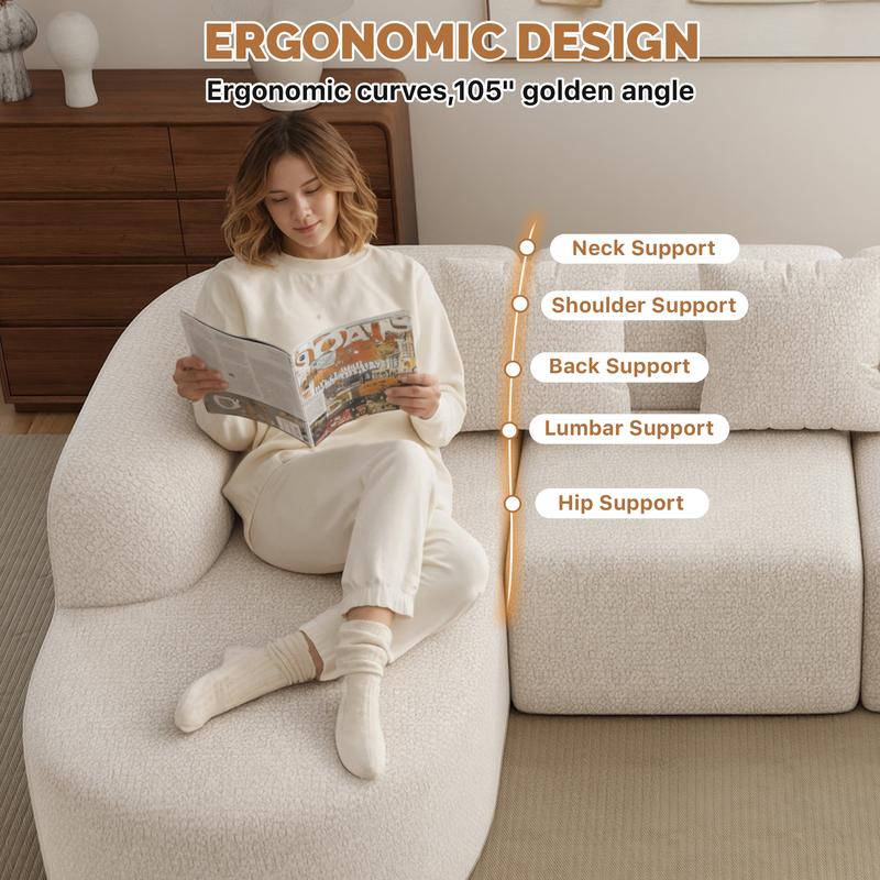 Sofá modular moderno en forma de L de 114 pulgadas con chaise longue, estilo «nube» y sin necesidad de montaje