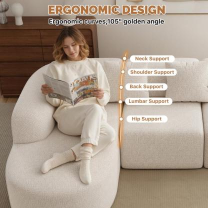 Sofá modular moderno en forma de L de 114 pulgadas con chaise longue, estilo «nube» y sin necesidad de montaje