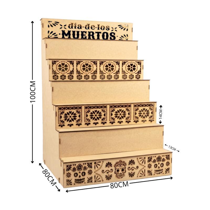 Mega Altar 7 Pisos para Día de Muertos MDF 100x80x80 cm Decorativo Fácil Armado Personalizable y Reutilizable Ideal para Hogares y Eventos