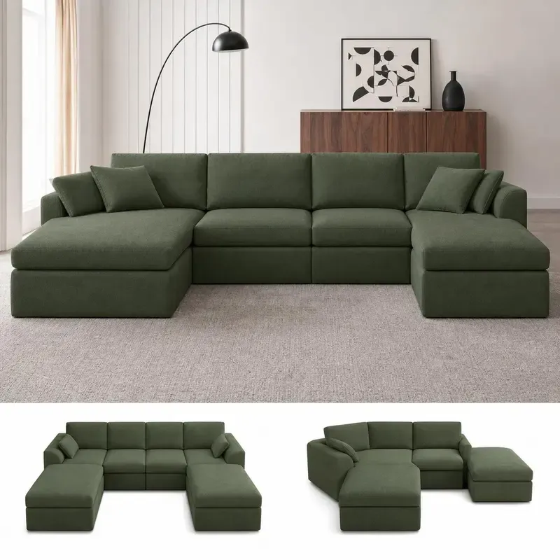 Sofá modular seccional en forma de L de 108 pulgadas, sin estructura, de tela, con otomana, sofá nube comprimido que no requiere montaje, cómodo mueble de apartamento con múltiples asientos para sala de estar familyfun