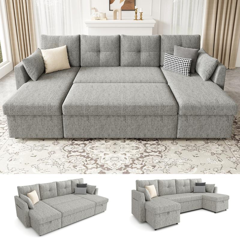 Sofá cama extragrande, sofá convertible 2 en 1 de 106 pulgadas con chaise longue y doble espacio de almacenamiento, sofá cama modular con bolsillo lateral para la sala de estar #sofácama