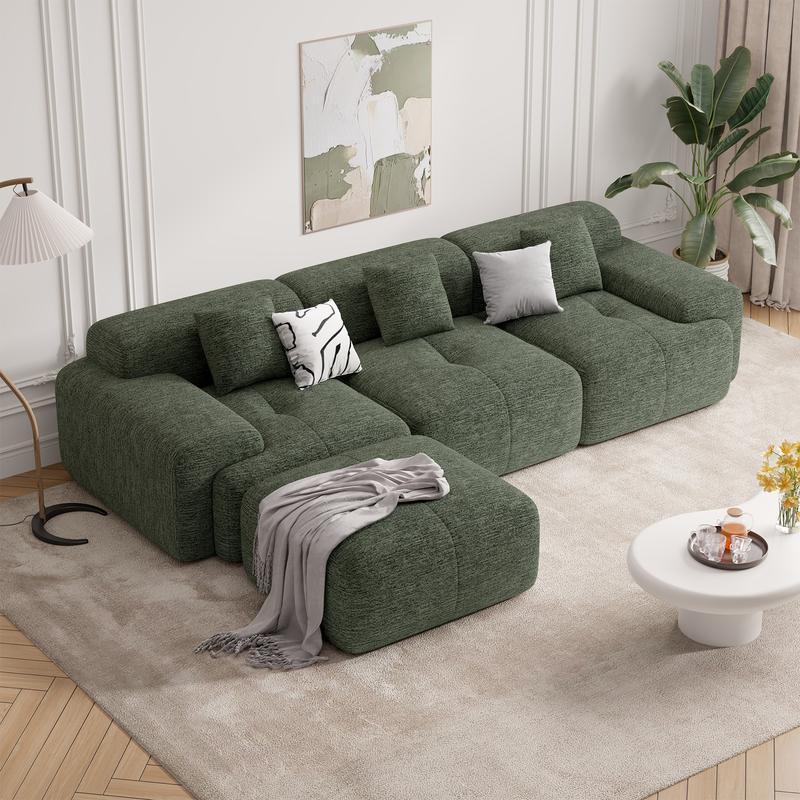 Sofá seccional en forma de L, robusto y tapizado (122 pulgadas) – Sofá moderno de 4 plazas en tejido tipo chenilla, modelo tipo «nube»; sofá convertible preensamblado con brazos fijos, tela transpirable y otomana configurable para la sala de estar. La oto