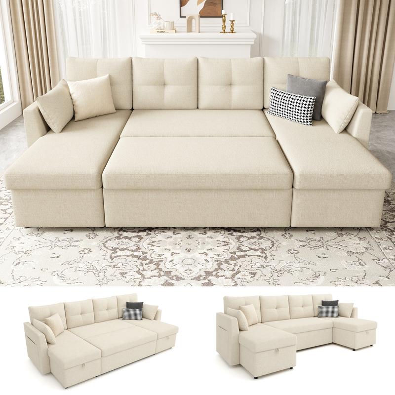Sofá cama extragrande, sofá convertible 2 en 1 de 106 pulgadas con chaise longue y doble espacio de almacenamiento, sofá cama modular con bolsillo lateral para la sala de estar #sofácama