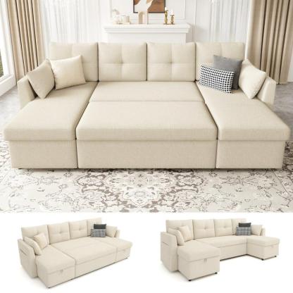 Sofá cama extragrande, sofá convertible 2 en 1 de 106 pulgadas con chaise longue y doble espacio de almacenamiento, sofá cama modular con bolsillo lateral para la sala de estar #sofácama