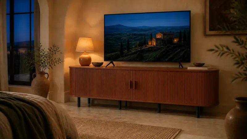 【Sliding Doors Design】ONBRILL 55"/63"/71"/86" Gorgeous Fluted TV Stand for TVs up to 60/70 Inch, Modern Entertainment Center with Power Outlet & Adjustable Shelves Storage for Living Room, Media Console,Bedroom Furniture,Christmas Gift【FallDealsForYou】