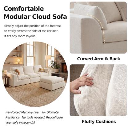 Sofá modular seccional en forma de L de 108 pulgadas, sin estructura, de tela, con otomana, sofá nube comprimido que no requiere montaje, cómodo mueble de apartamento con múltiples asientos para sala de estar familyfun