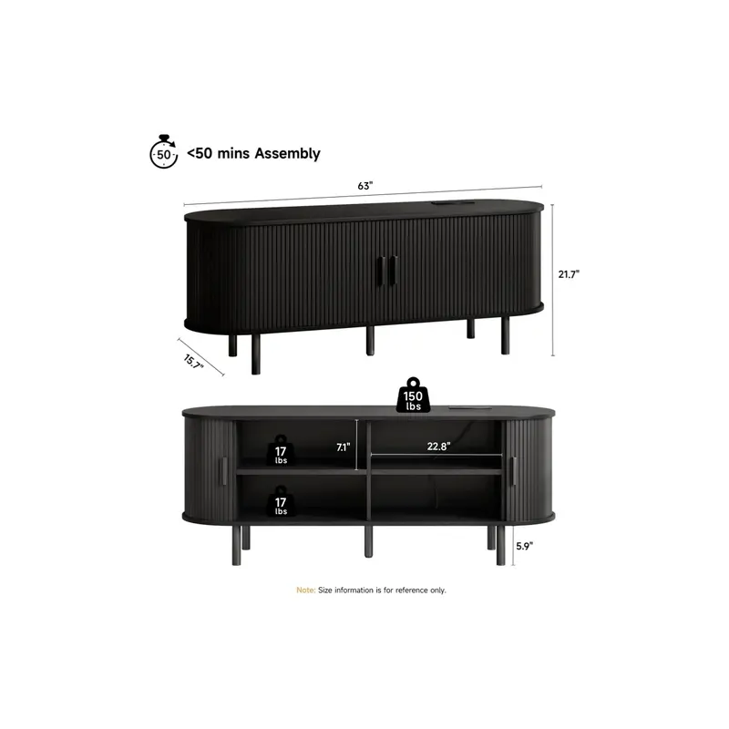 ONBRILL Modern Fluted TV Stand for Up to 70-Inch TVs - Sliding Doors and Storage