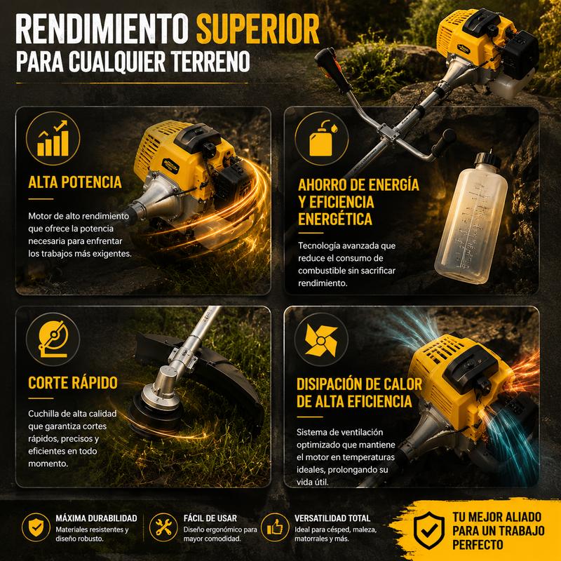 Desbrozadora Cortacésped de 2 Tiempos 52CC Alta Potencia sin Electricidad Herramienta Multifuncional para Cuidado de Jardín en Casa o Granja Ahorra Tiempo y Esfuerzo en el Corte del Pasto