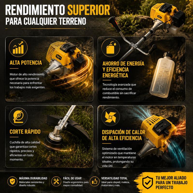 Desbrozadora Cortacésped de 2 Tiempos 52CC Alta Potencia sin Electricidad Herramienta Multifuncional para Cuidado de Jardín en Casa o Granja Ahorra Tiempo y Esfuerzo en el Corte del Pasto