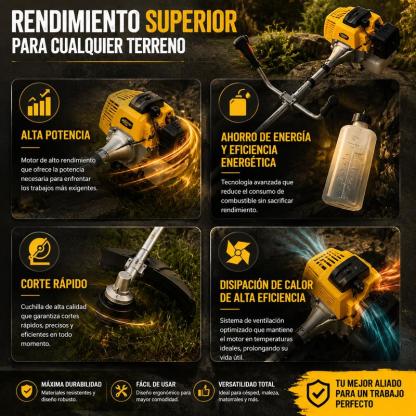 Desbrozadora Cortacésped de 2 Tiempos 52CC Alta Potencia sin Electricidad Herramienta Multifuncional para Cuidado de Jardín en Casa o Granja Ahorra Tiempo y Esfuerzo en el Corte del Pasto