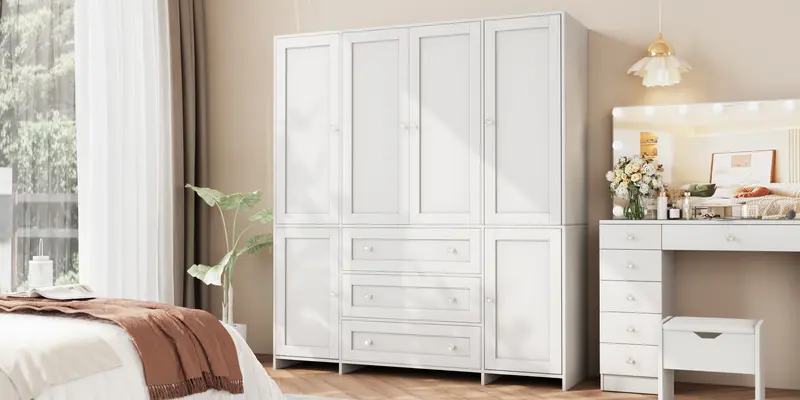 VOWNER 71" Large Armoire Wardrobe Closet with 3 Drawers and Mirror, 6 Doors Tall Armoire Closet Organizer for Bedroom Laundry Room VOWNER 71" Large Armoire Wardrobe Closet with 3 Drawers and Mirror, 6 Doors Tall Armoire Closet Organizer for Bedroom Laundry Room