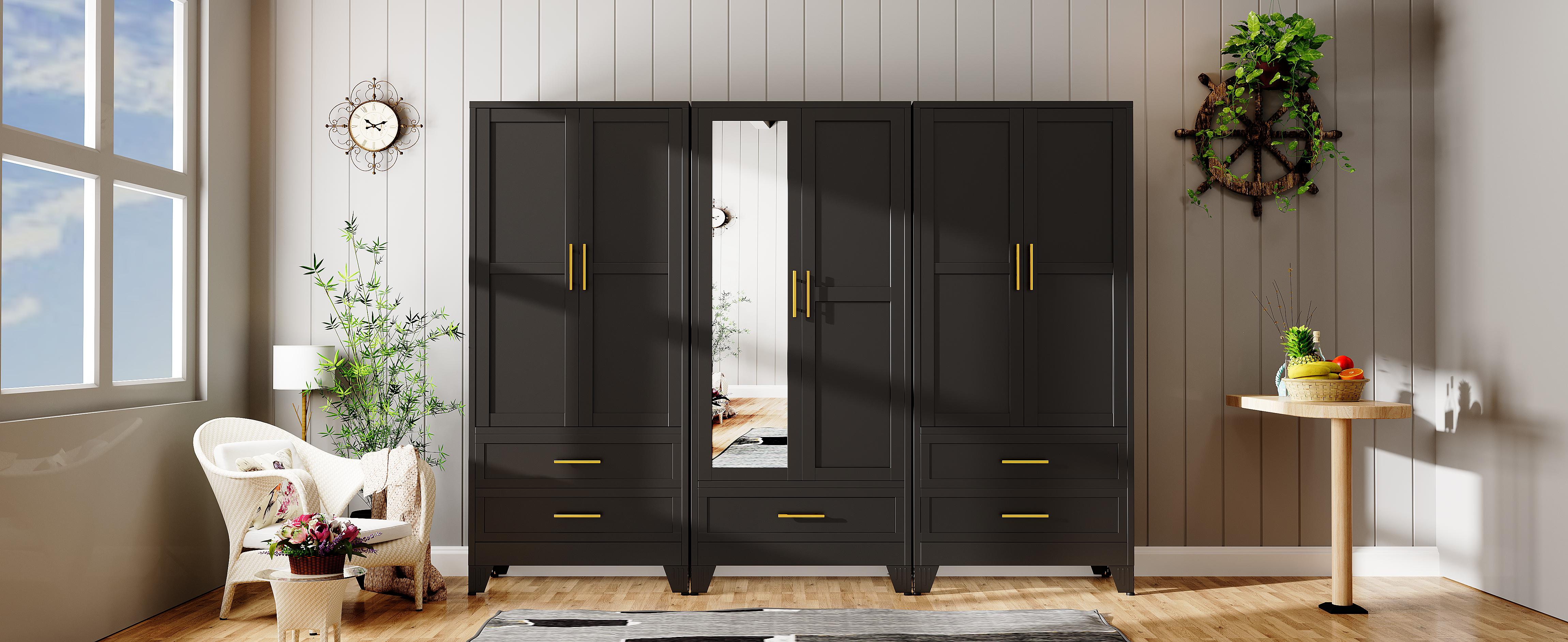 GEITIN Single Unit Cold Rolled Steel Mirrored Armoire Closet - 70.87"H Adjustable High Load-Bearing Rust Resistant Metal Wardrobe, Clothing Organization Storage with Hanging Rod, Mirror, 2 Drawers for Bathrooms to Hang Coats & Dresses