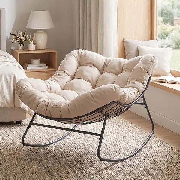 Sillón Mecedor Papasan Extragrande con Cojín Grueso y Suave