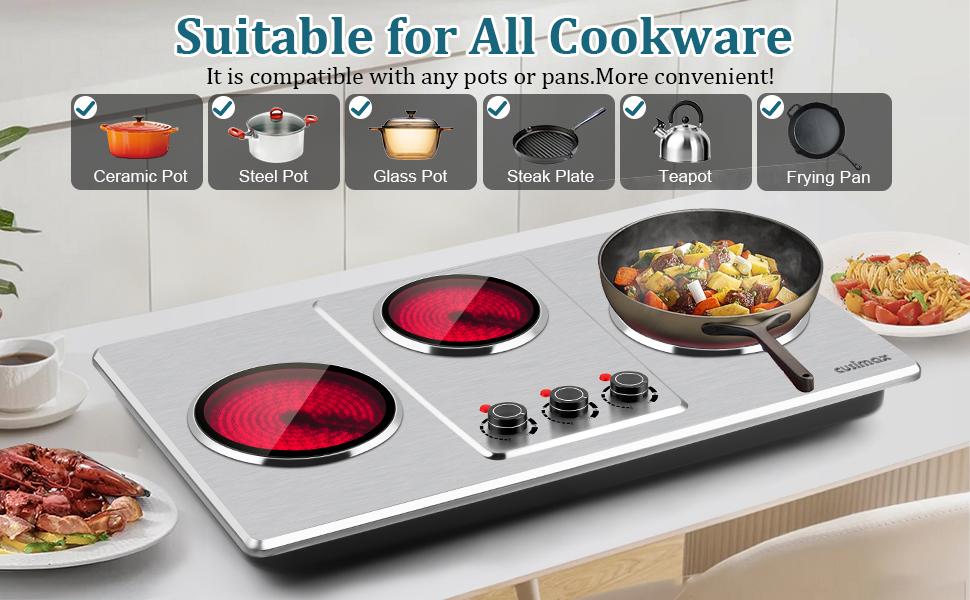 CUSIMAX 3-Burner Infrared Electric Hot Plate - 1800W Stainless Steel Kitchen Appliances Countertop Hob, 7in Ceramic Glass Cooktop, 11-Level Temp Setting,120V Input, Auto Shut-Off, Universal Cookware Compatibility, 30-Day Free Return,tiktokshopbacktoschool CUSIMAX 3-Burner Infrared Electric Hot Plate - 1800W Stainless Steel Kitchen Appliances Countertop Hob, 7in Ceramic Glass Cooktop, 11-Level Temp Setting,120V Input, Auto Shut-Off, Universal Cookware Compatibility, 30-Day Free Return,tiktokshopbacktoschool