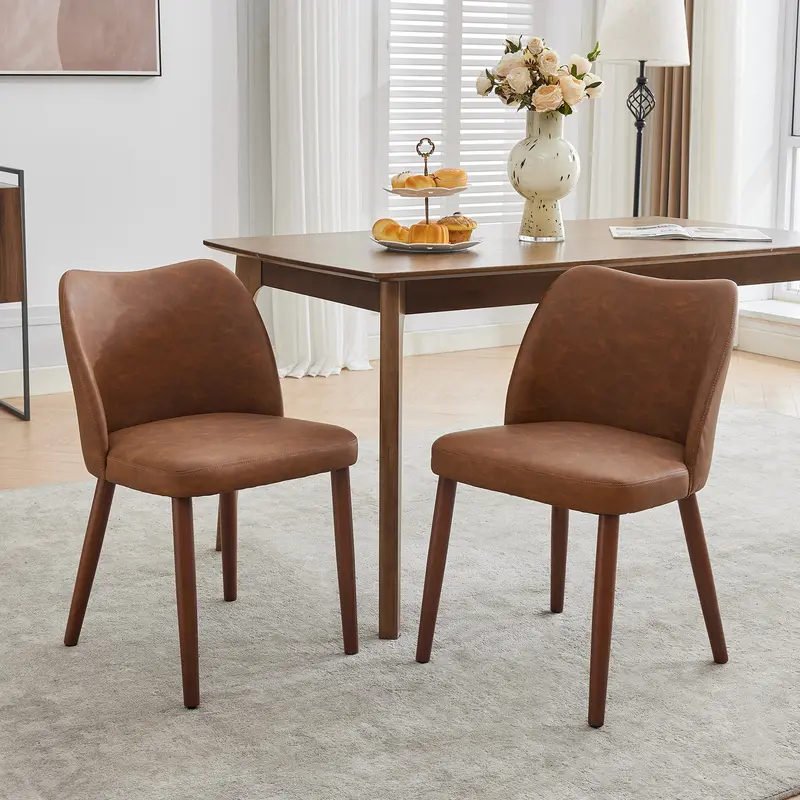 Juego de 2/4 Sillas de Comedor Tapizadas con Respaldo Alto y Patas de Madera de Caucho