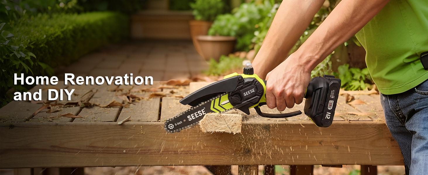 SEESE 6-Inch Brushless Mini Chainsaw with Automatic Oiling System, Portable Cordless Electric Chain Saw for Wood Cutting, Pruning, Gardening & Camping, 2000mAh Battery Included, Suitable for Seniors & Women SEESE 6-Inch Brushless Mini Chainsaw with Automatic Oiling System, Portable Cordless Electric Chain Saw for Wood Cutting, Pruning, Gardening & Camping, 2000mAh Battery Included, Suitable for Seniors & Women