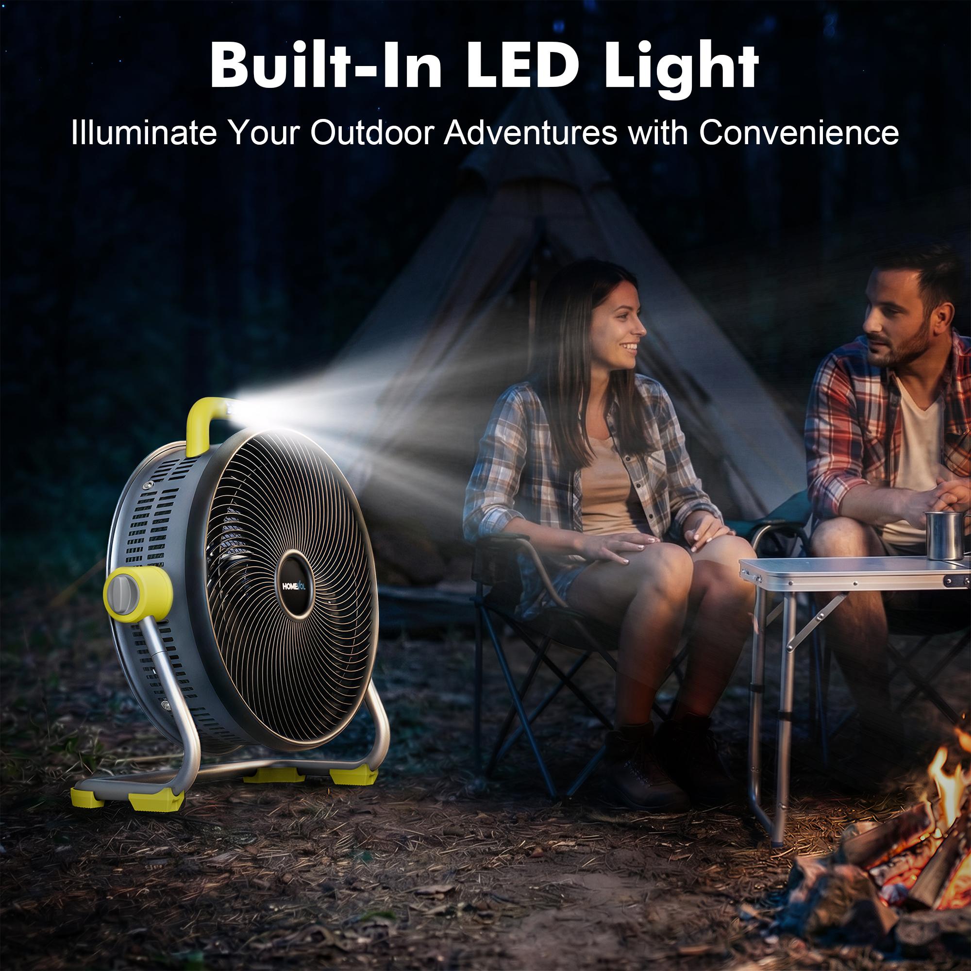 HOMEVOL 20 Inch High Velocity Cordless Floor Fan, 18.5V 5.2Ah Rechargeable Battery Powered 4000 CFM Industrial fan with Carry Handle & Led Light, 6-Speed, 180° Adjustable Tilt, Up to 30 Hours, UL Listed HOMEVOL 20 Inch High Velocity Cordless Floor Fan, 18.5V 5.2Ah Rechargeable Battery Powered 4000 CFM Industrial fan with Carry Handle & Led Light, 6-Speed, 180° Adjustable Tilt, Up to 30 Hours, UL Listed
