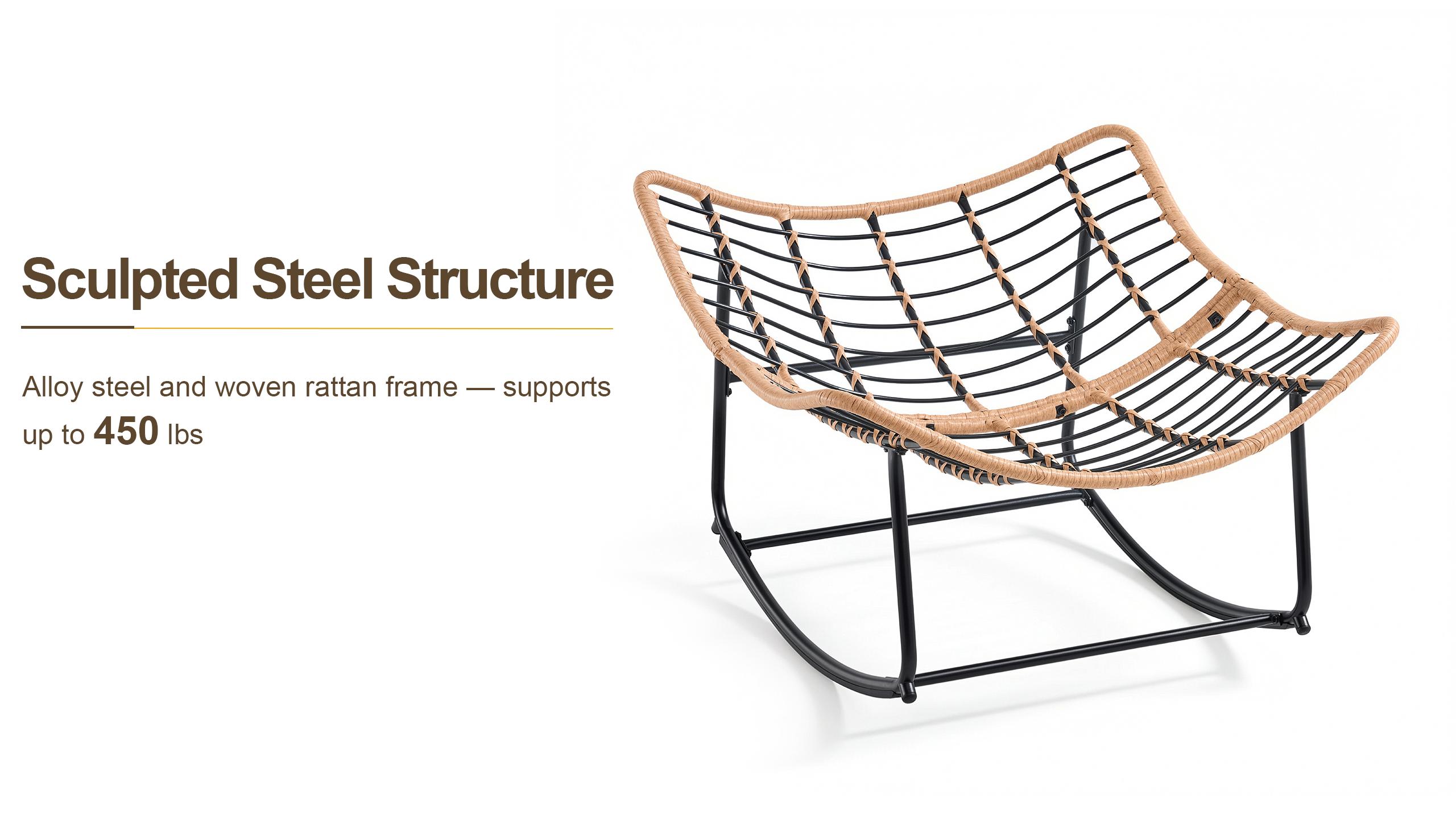【Double-Side Fabric】ONBRILL Oversized Indoor Outdoor Rocking Chairs, Comfy Papasan Rocking Chair with Padded Cushion, Rattan Wicker Lounge Chair, Modern Reading Accent Chair for Balcony Garden, LivingRoom Furniture,Christmas Gift【SummerFinds】