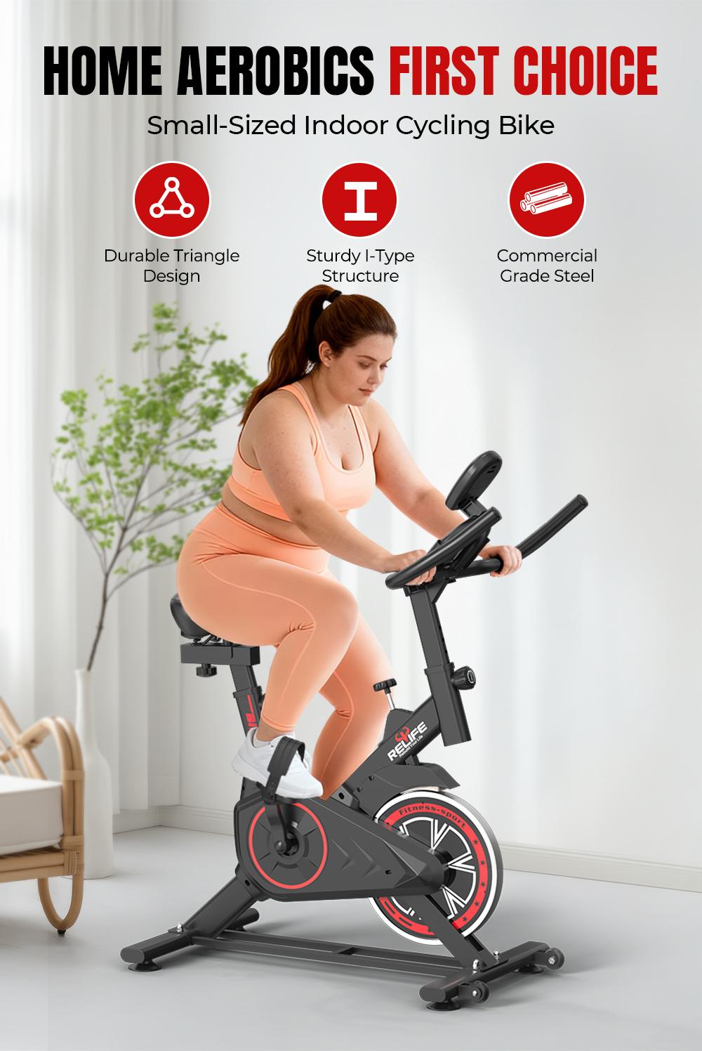RELIFE Mini Stationary Bike - Silent Home Fitness Equipment with Alloy Steel Frame, Quiet Belt Drive, Adjustable Seat, Cardio at Home Workout Equipment