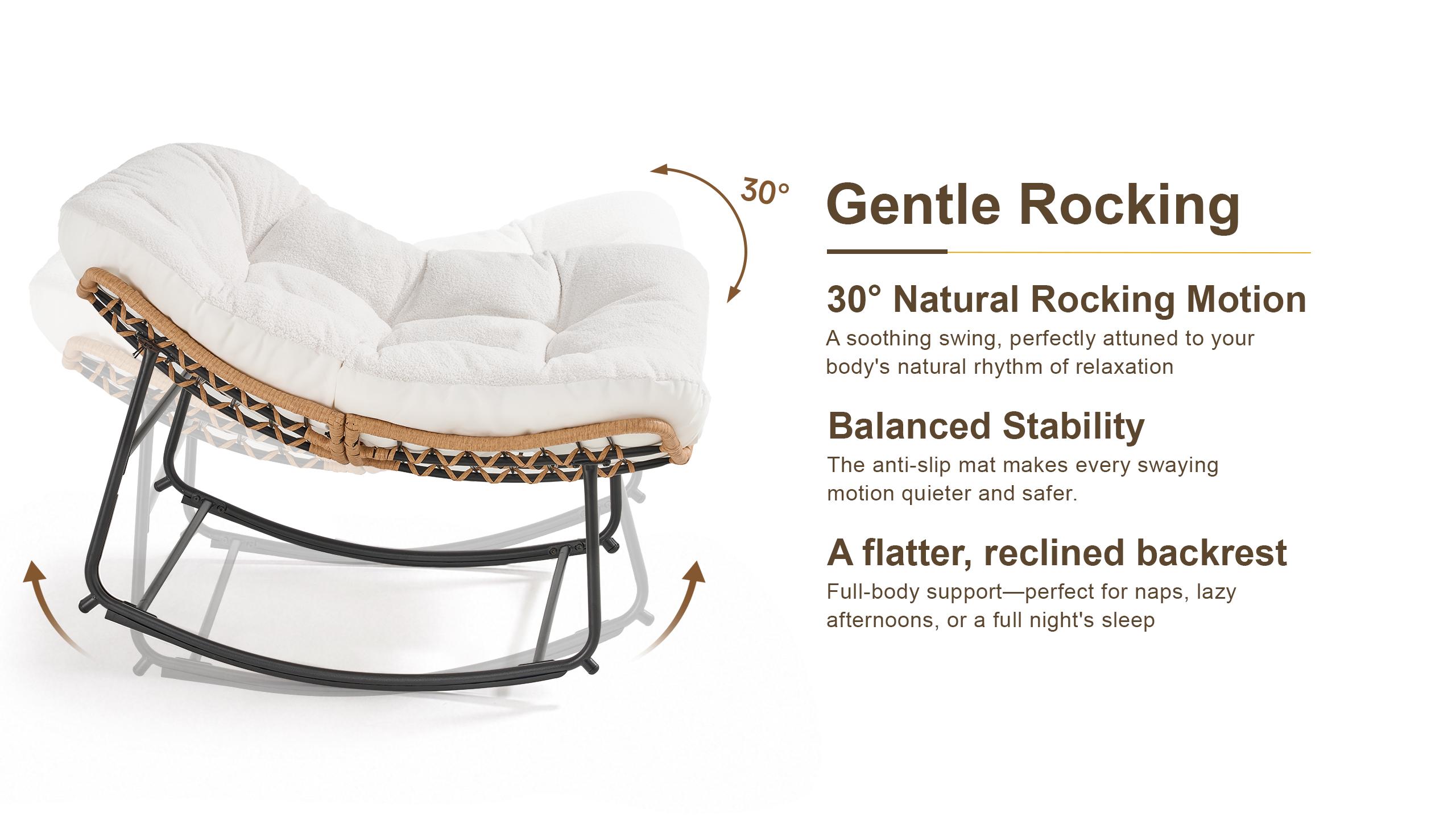 【Double-Side Fabric】ONBRILL Oversized Indoor Outdoor Rocking Chairs, Comfy Papasan Rocking Chair with Padded Cushion, Rattan Wicker Lounge Chair, Modern Reading Accent Chair for Balcony Garden, LivingRoom Furniture,Christmas Gift【SummerFinds】