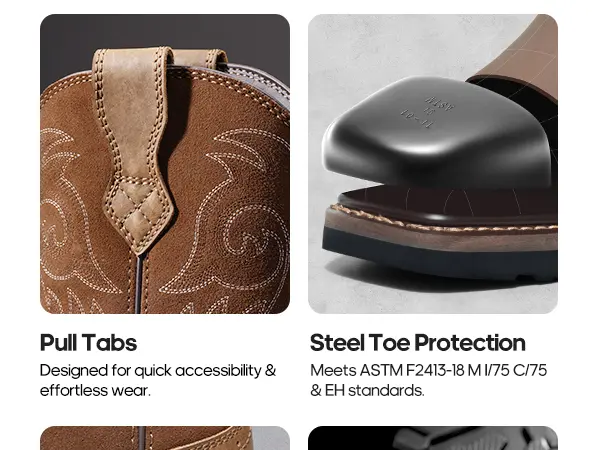 【Fall Deals】NORTIV 8 Men's Steel Toe Full Grain Leather Pull On Cuban Work Boots - Western Square Toe, Industrial Hazard Protection, Goodyear Welt Construction, Oil-Non Slip Outsole, Water Resistant Men's Shoes & Safety Footwear, Non Slip Shoes for Work